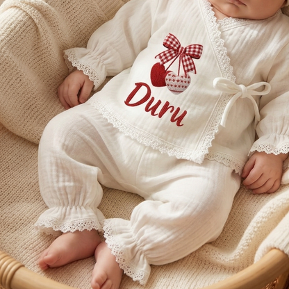 İsimli Kız Bebek Hastane Çıkışı Müslin Set 3 lü
