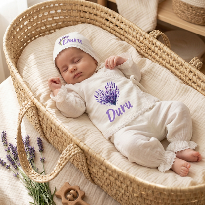 İsimli Kız Bebek Hastane Çıkışı Müslin Set 3 lü