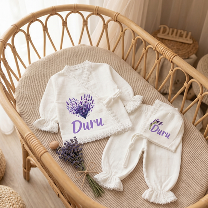 İsimli Kız Bebek Hastane Çıkışı Müslin Set 3 lü