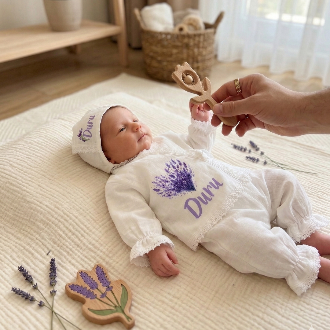 İsimli Kız Bebek Hastane Çıkışı Müslin Set 3 lü