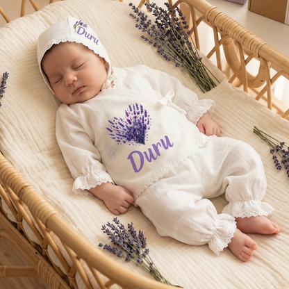 İsimli Kız Bebek Hastane Çıkışı Müslin Set 3 lü