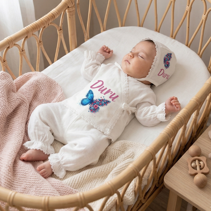 İsimli Kız Bebek Hastane Çıkışı Müslin Set 3 lü