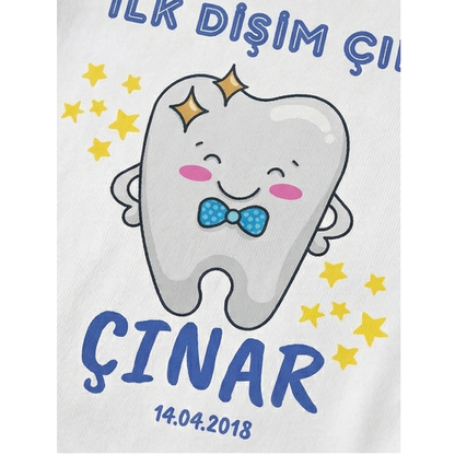 İsim Yazılı İlk Dişim Çıktı Diş Buğdayı Partisi Zıbını - %100 Pamuklu Bebek Body
