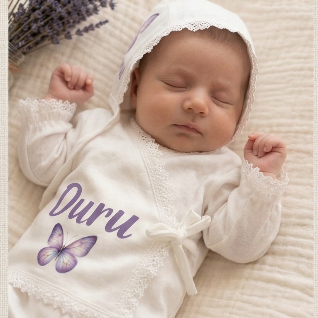 İsimli Kız Bebek Hastane Çıkışı Müslin Set 3 lü