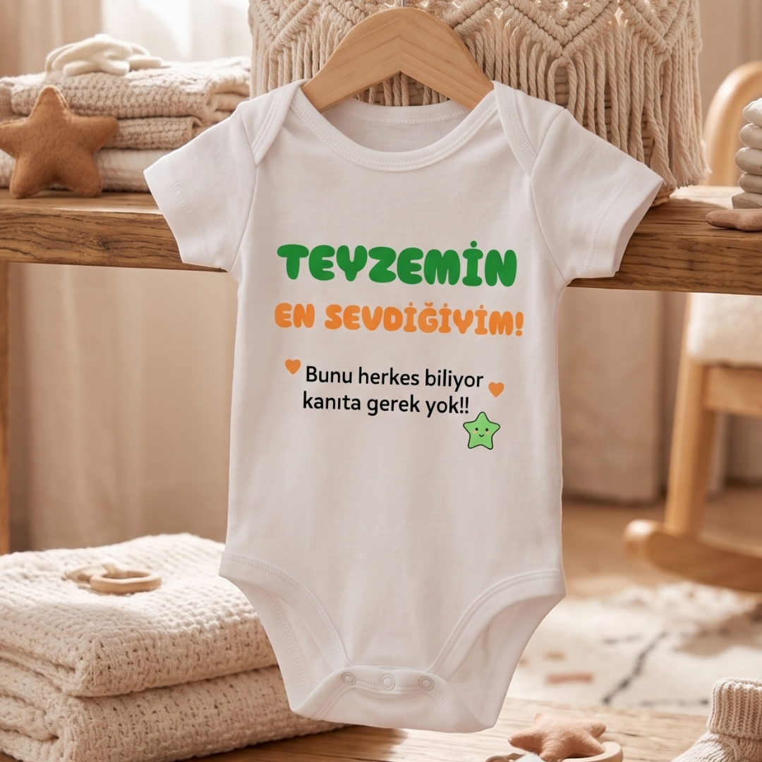 Teyzemin En Sevdiğiyim Yazılı Komik Tasarımlı Bebek Body %100 Pamuk Zıbın