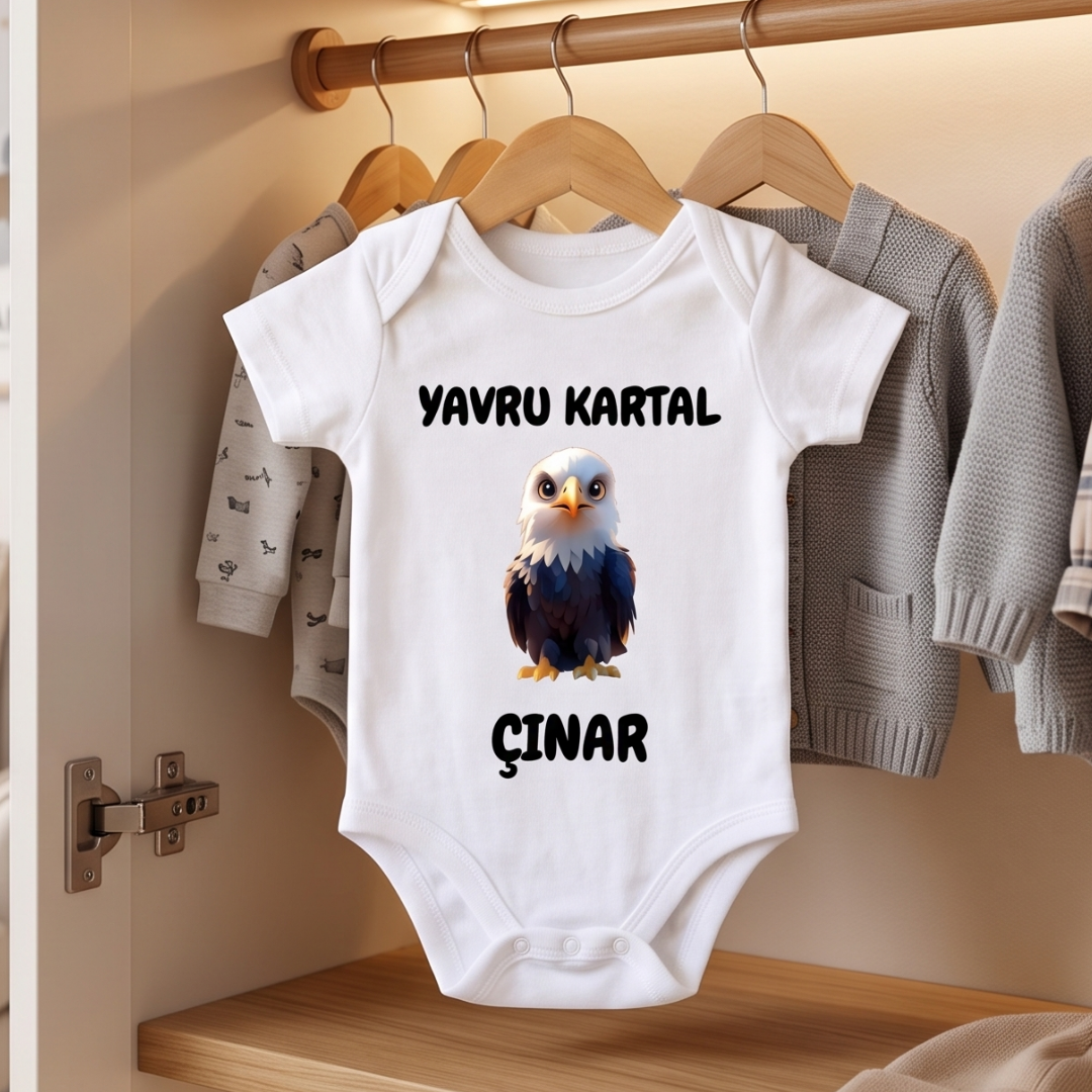 İsimli Yavru Kartal Bebek Body Zıbın Taraftar Temalı Siyah Beyaz %100 Pamuklu