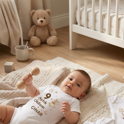 İsme Özel 12'li Aylık Bebek Hatıra Seti - Fotoğraf Çekim Zıbınları -Model4