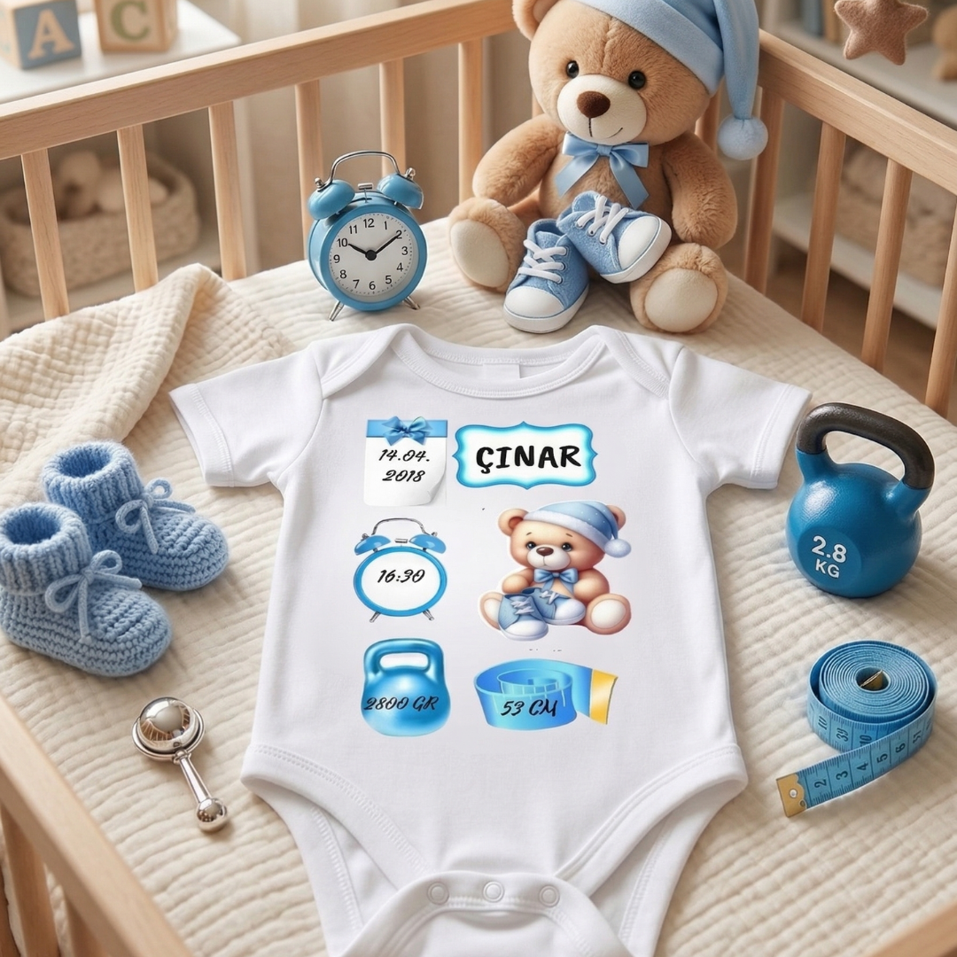 İsimli ve Doğum Bilgili Bebek Hatıra Zıbını Kız Bebek Kuğu