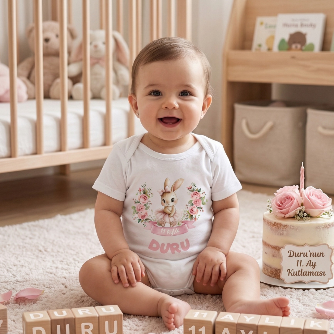 İsme Özel 12'li Aylık Bebek Hatıra Seti - Fotoğraf Çekim Zıbınları- Model1