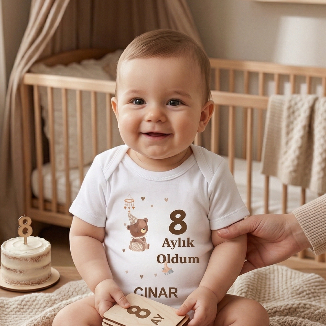 İsme Özel 12'li Aylık Bebek Hatıra Seti - Fotoğraf Çekim Zıbınları -Model4