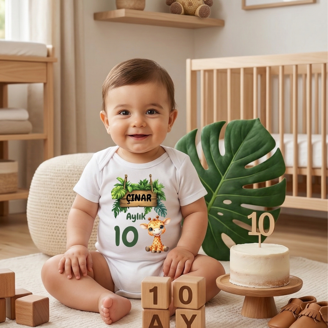 İsme Özel 12'li Aylık Bebek Hatıra Seti - Fotoğraf Çekim Zıbınları -Model3