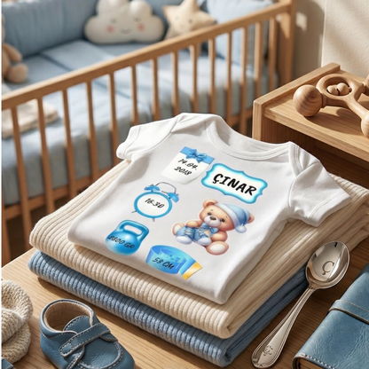 İsimli ve Doğum Bilgili Bebek Hatıra Zıbını Kız Bebek Kuğu
