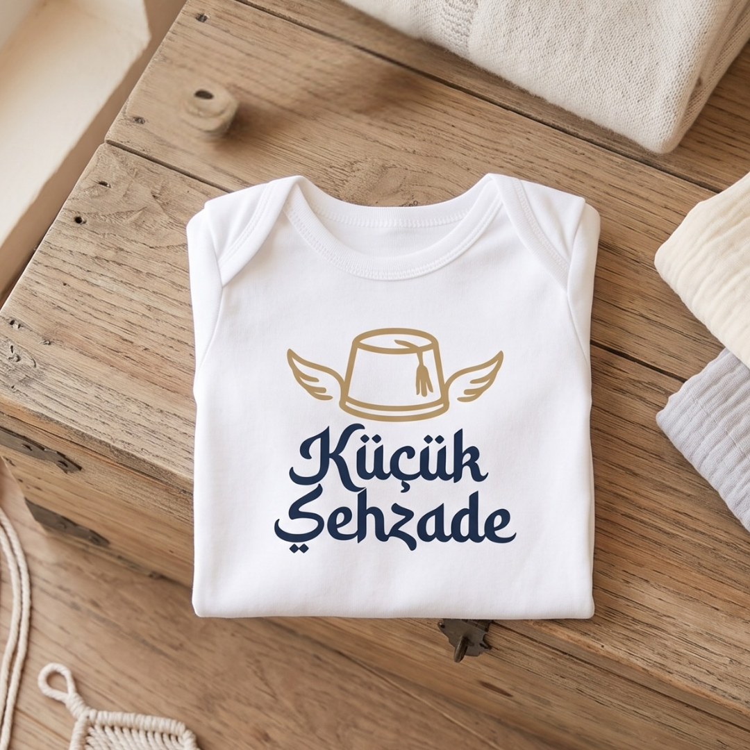 "Şehzade" Temalı Esprili Sünnet Çocuğu Zıbını - Sünnet Hatırası %100 Pamuklu Body
