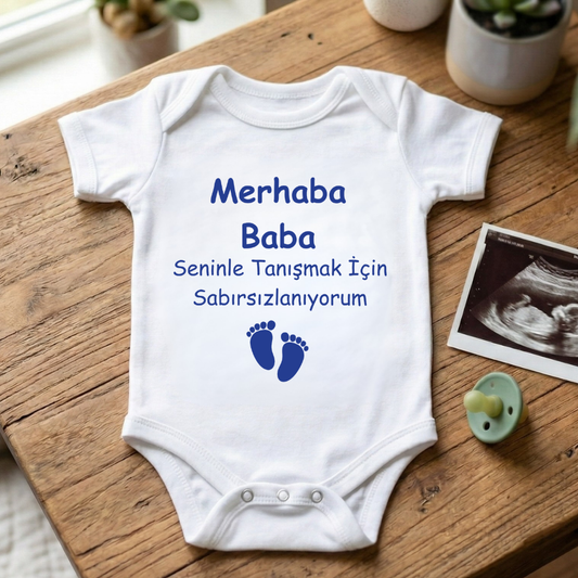 Babaya Hamilelik Müjdesi Temalı Bebek Zıbını - "Merhaba Baba"