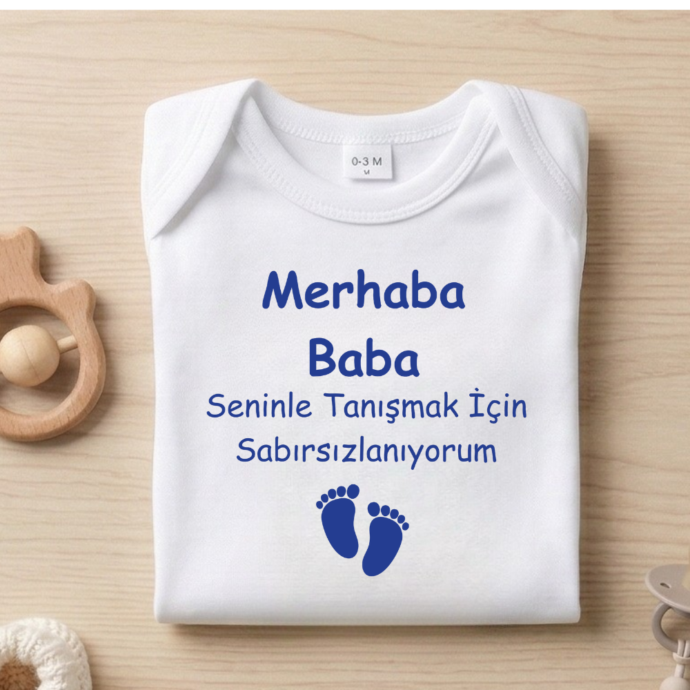 Babaya Hamilelik Müjdesi Temalı Bebek Zıbını - "Merhaba Baba" Hediyesi