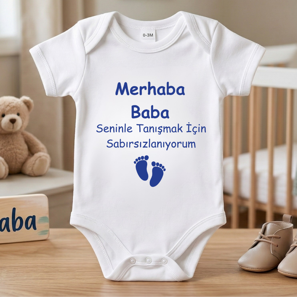 Babaya Hamilelik Müjdesi Temalı Bebek Zıbını - "Merhaba Baba" Hediyesi