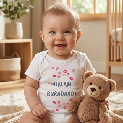 Hala Yazılı Eğlenceli Bebek Body Zıbın %100 Pamuk