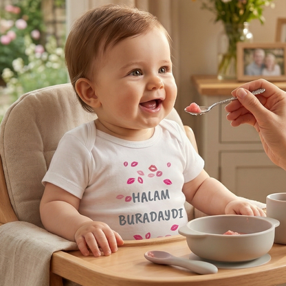 Hala Yazılı Eğlenceli Bebek Body Zıbın %100 Pamuk
